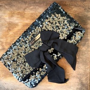 Juicy Couture Blk Velvet with Greenish Blue Iridescent Sequins & Blk Bow Clutch